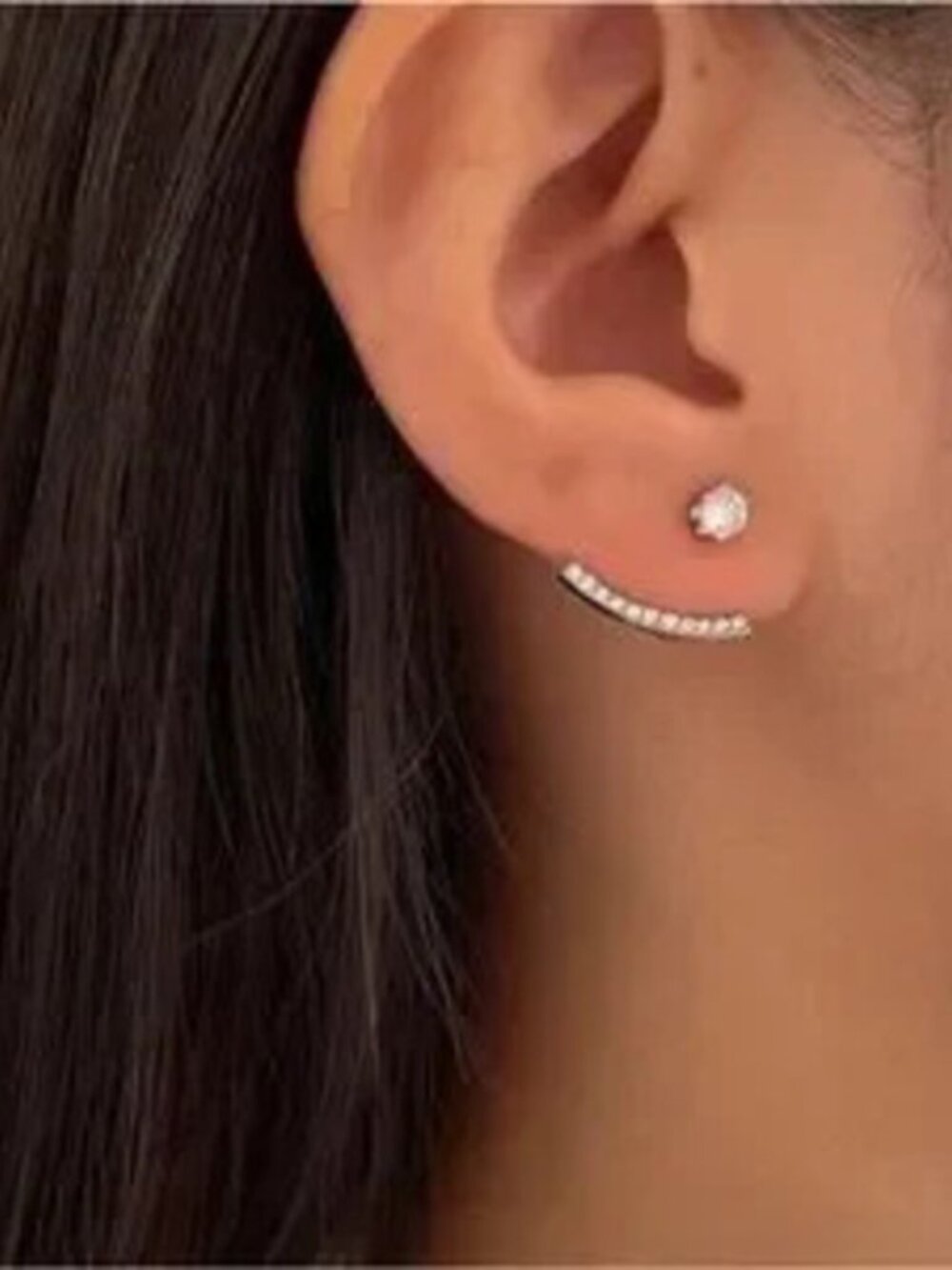 Silver Crystal Jacket Stud Earrings Double-Sided Design